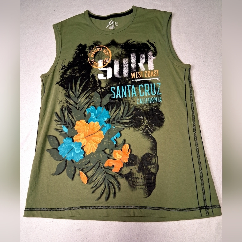 4/20$ ➡️ Ariella Kids Olive Tank Top with Floral and Surf Graphics